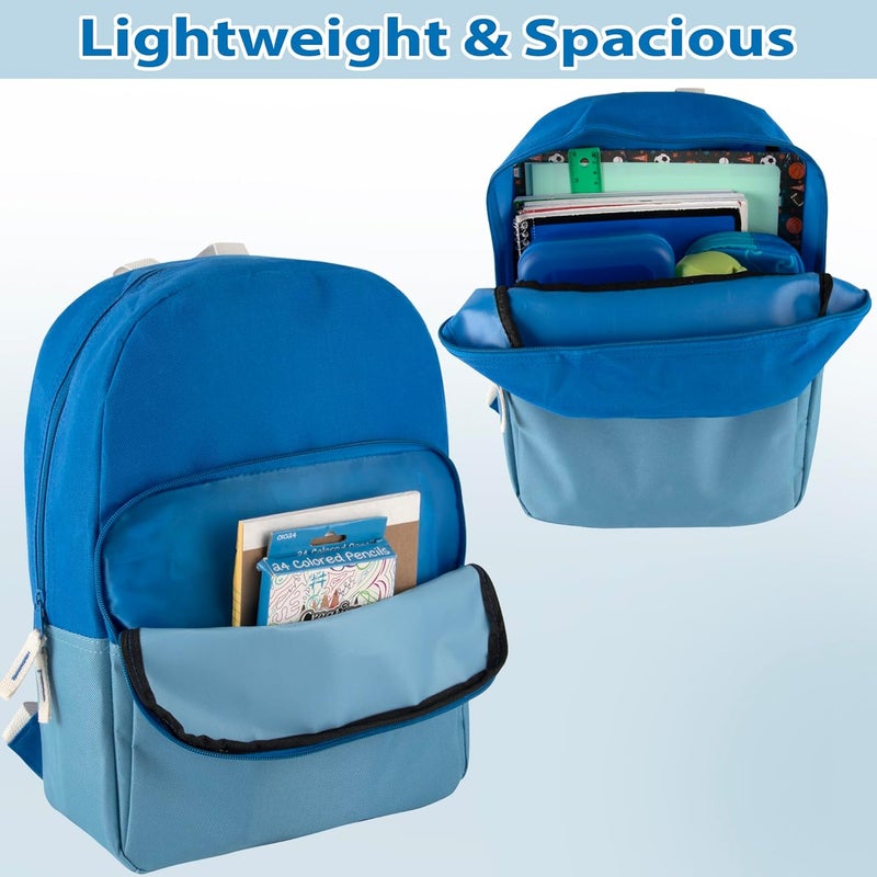 Trailmaker Color Block Backpacks for School Boys and Girls, 15 Inch Two Tone Colorful Small Travel Backpack for Kids (Blue) - Image 2